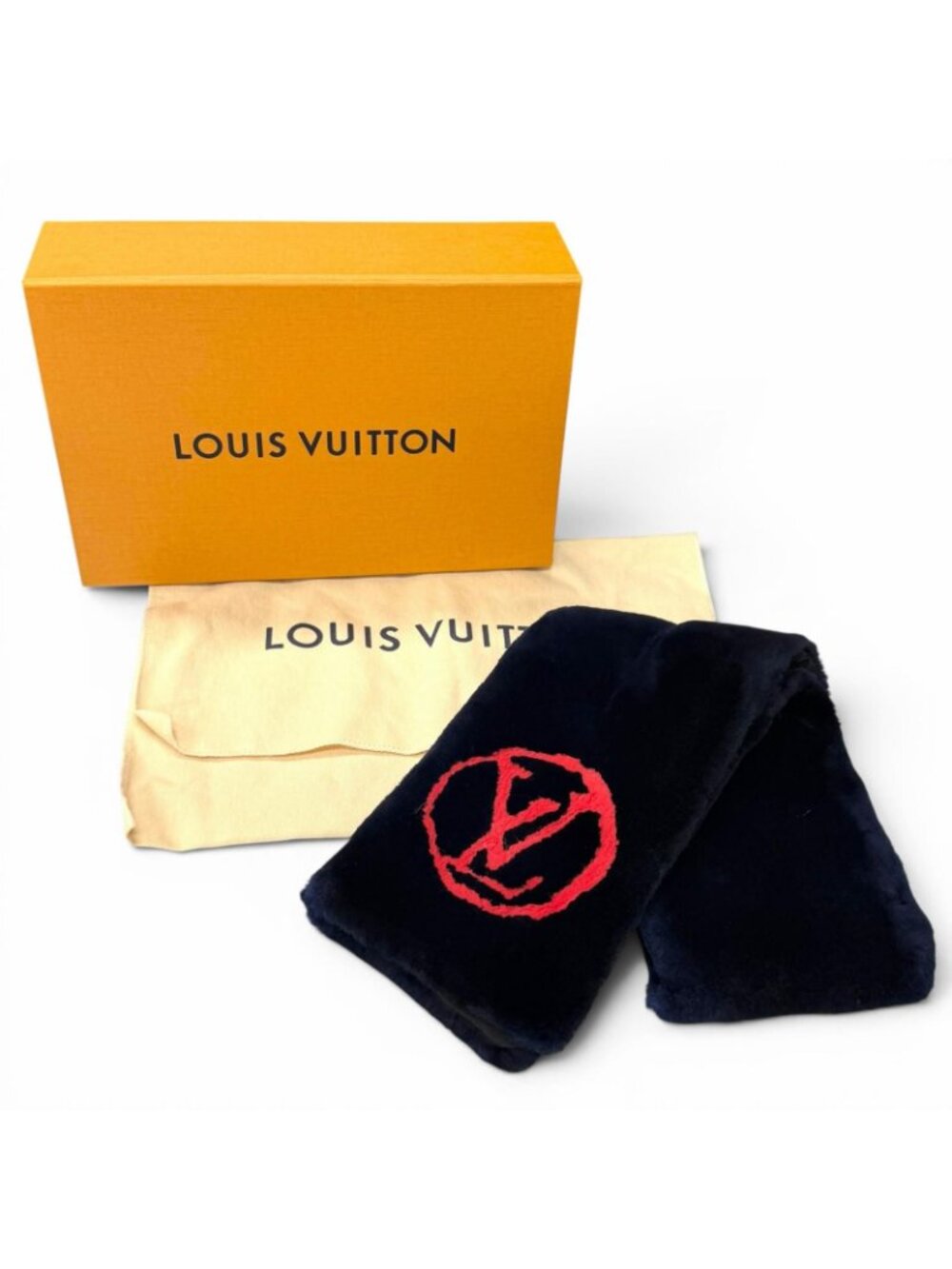 Louis Vuitton Beaver Silk Echarpe Shirred Darling Scarf Navy Red - Picture 2 of 9